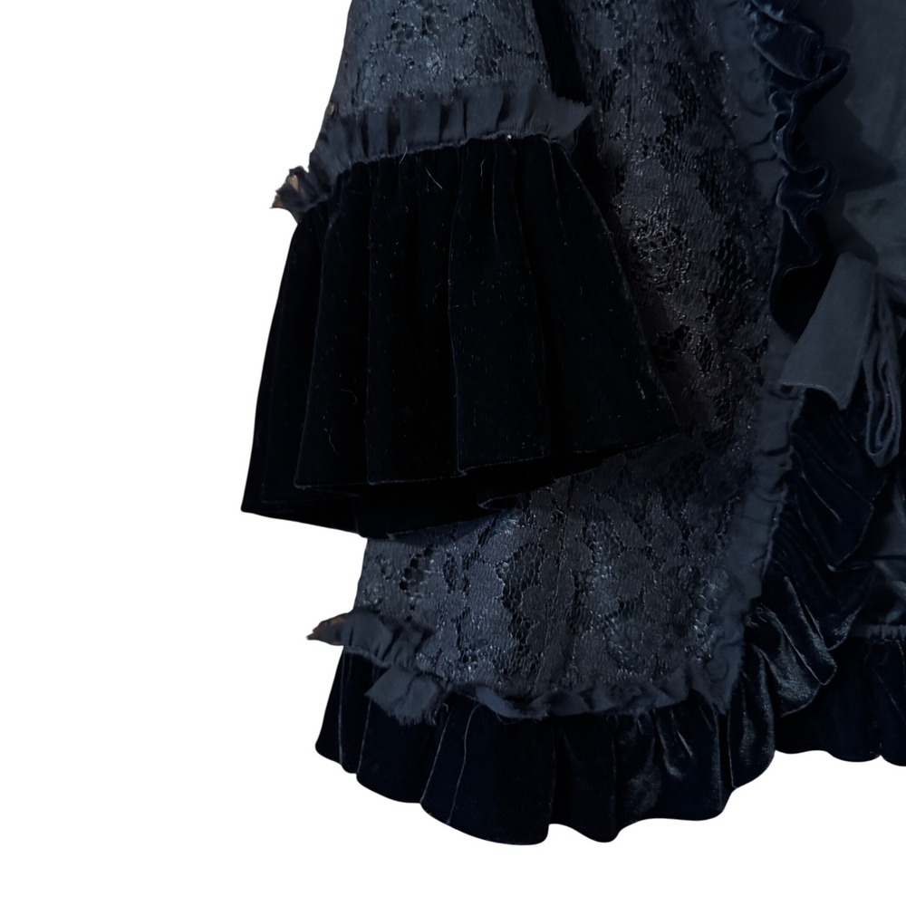 Nine West Black Lace Velvet Ruffle Jacket Open Front Tie Floral romantic Large - Picture 3 of 9